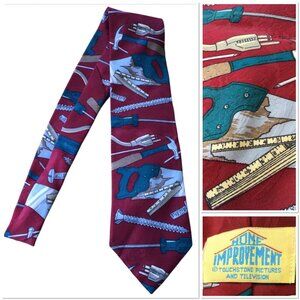 VTG Home Improvement "Tool Time" Red Necktie Tools Pattern 90s Mens Novelty Tie